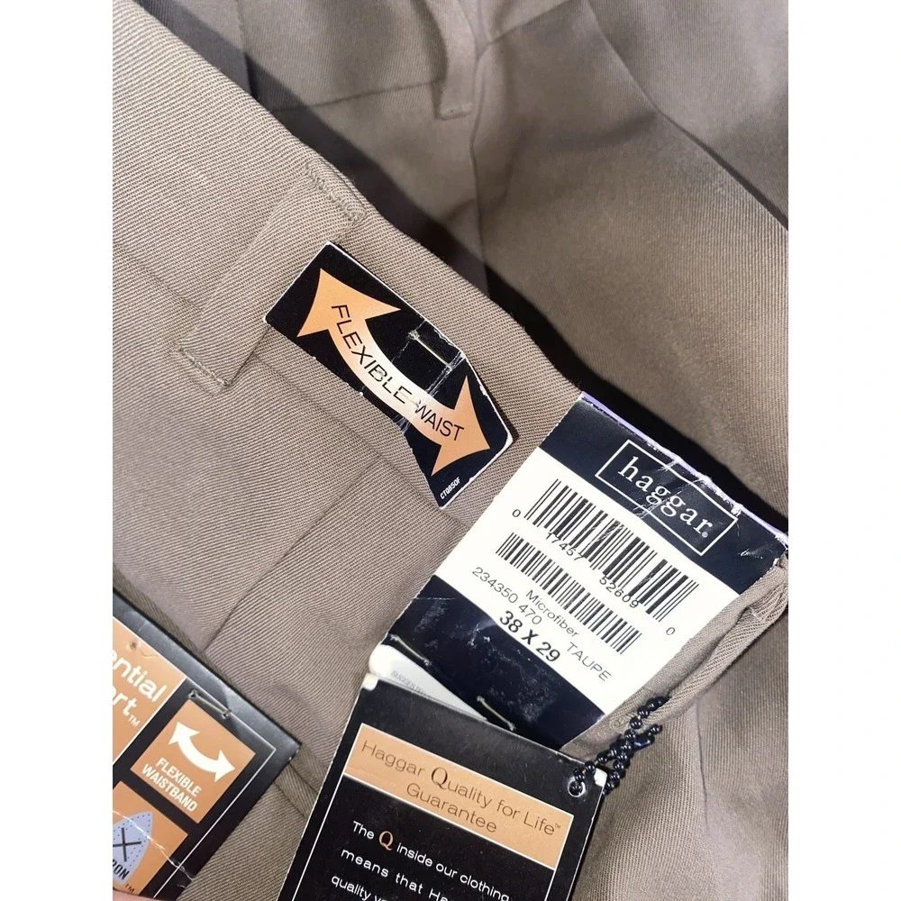 Haggar Flexible Waist Microfiber Non‎ Iron Pleated Pants Mens 38x29 Taupe Preppy